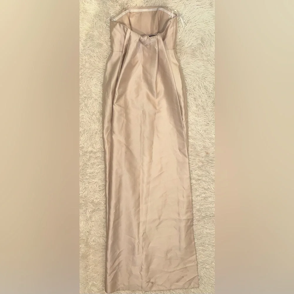 NEW Alfred Sung Strapless Satin Twill Column Gown Removable Train Sz 4 Champagne - Picture 5 of 7